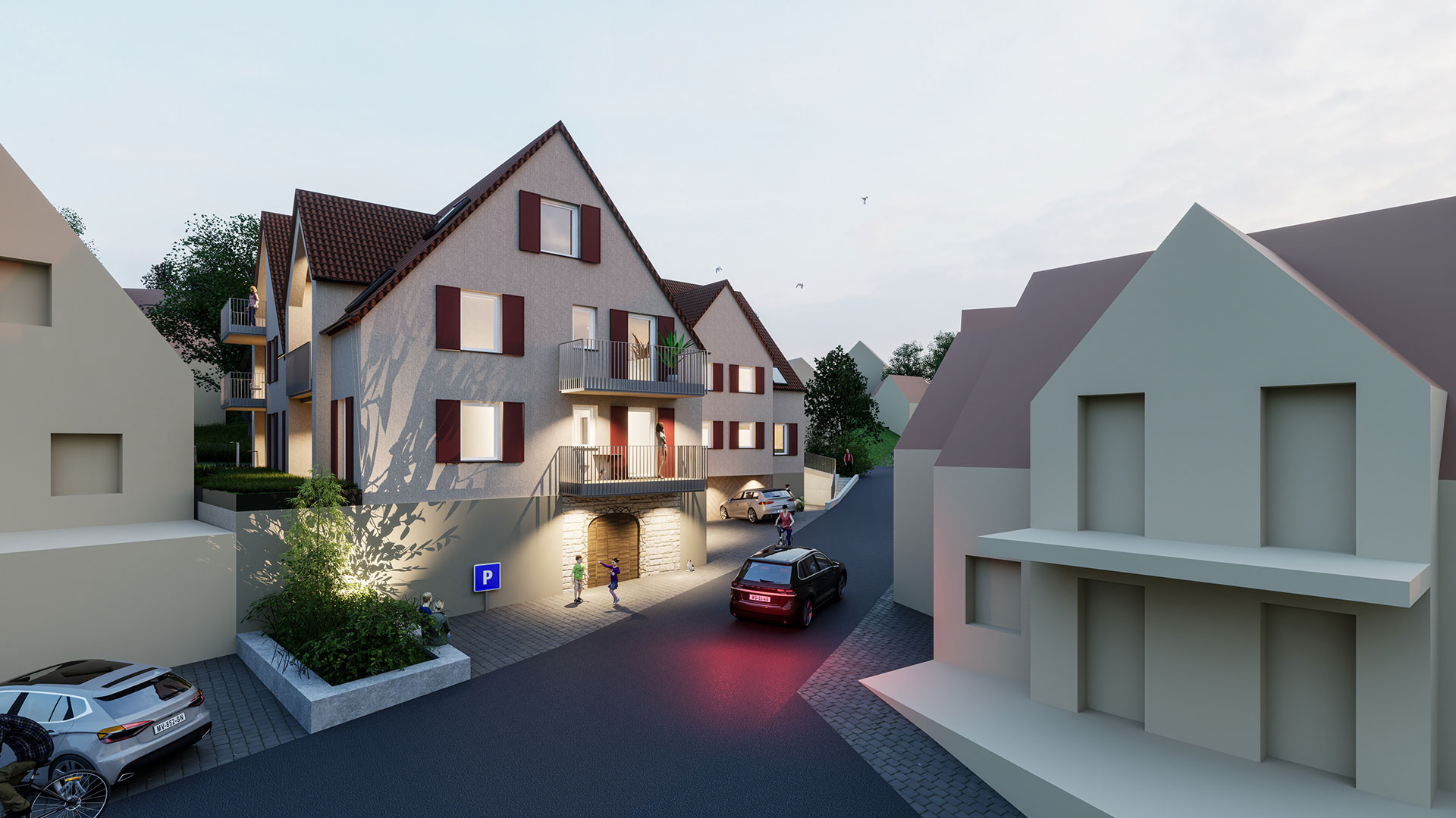 Visualisierung bei Dämmerung, Strümpfelbach Lindenhof